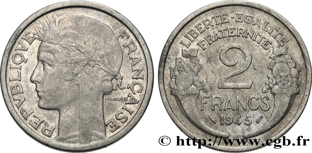 2 francs Morlon, aluminium 1945 Beaumont-Le-Roger F.269/6 TB+ 