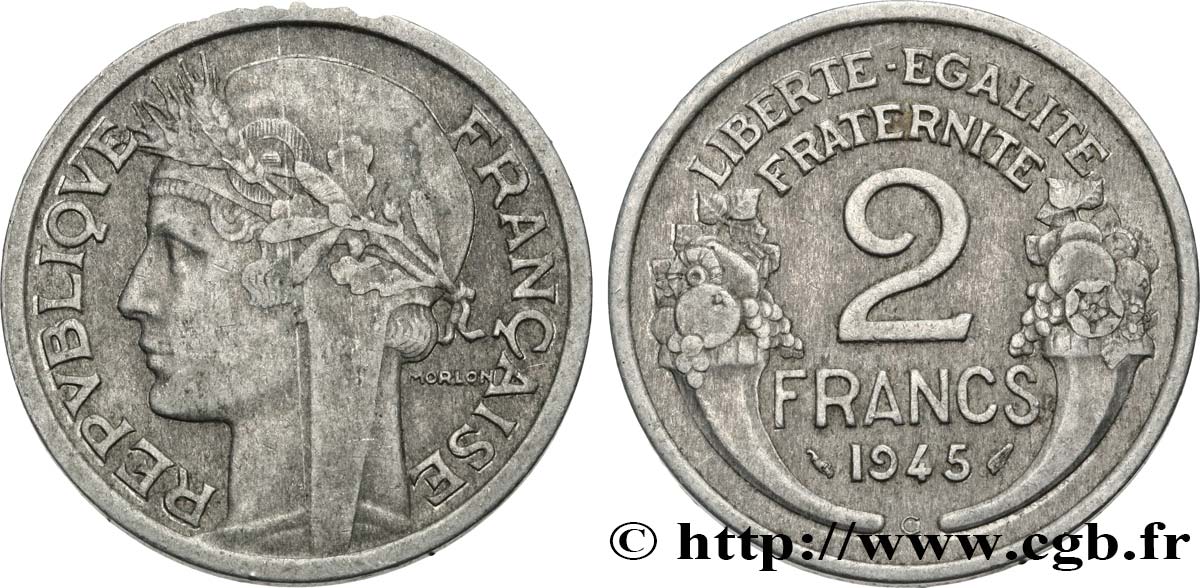 2 francs Morlon, aluminium 1945 Castelsarrasin F.269/7 VF 