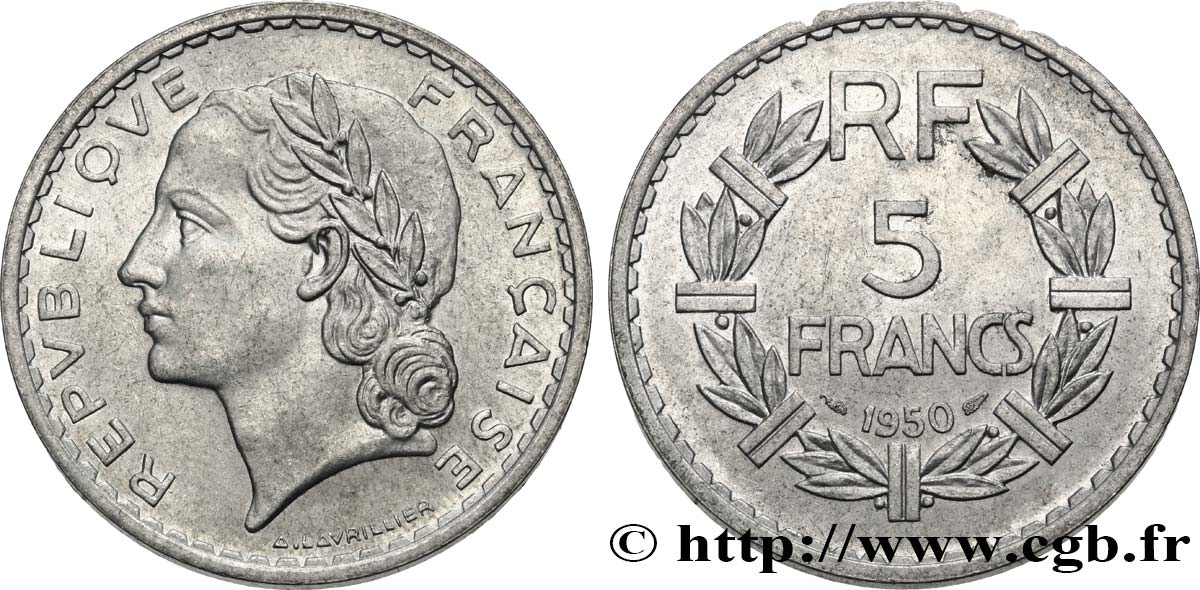 5 francs Lavrillier, aluminium 1950  F.339/20 SUP58 