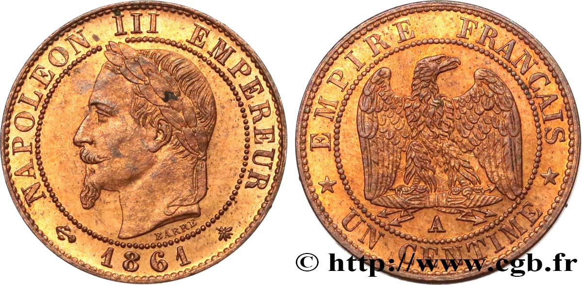 Un centime Napoléon III, tête laurée 1861 Paris F.103/1 VZ62 