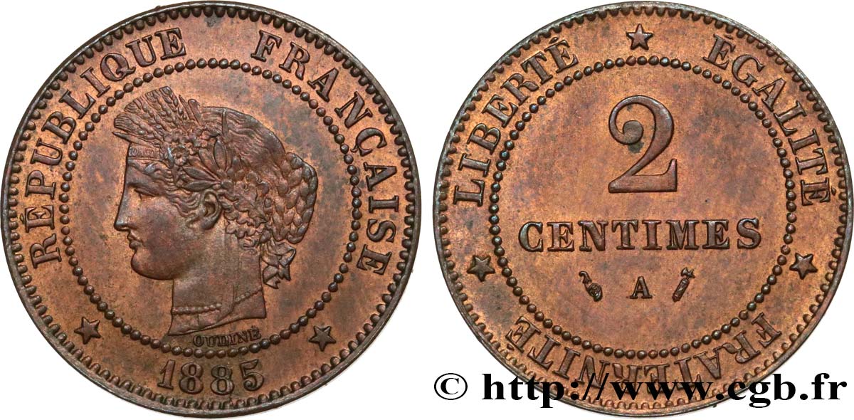 2 centimes Cérès 1885 Paris F.109/10 MBC40 