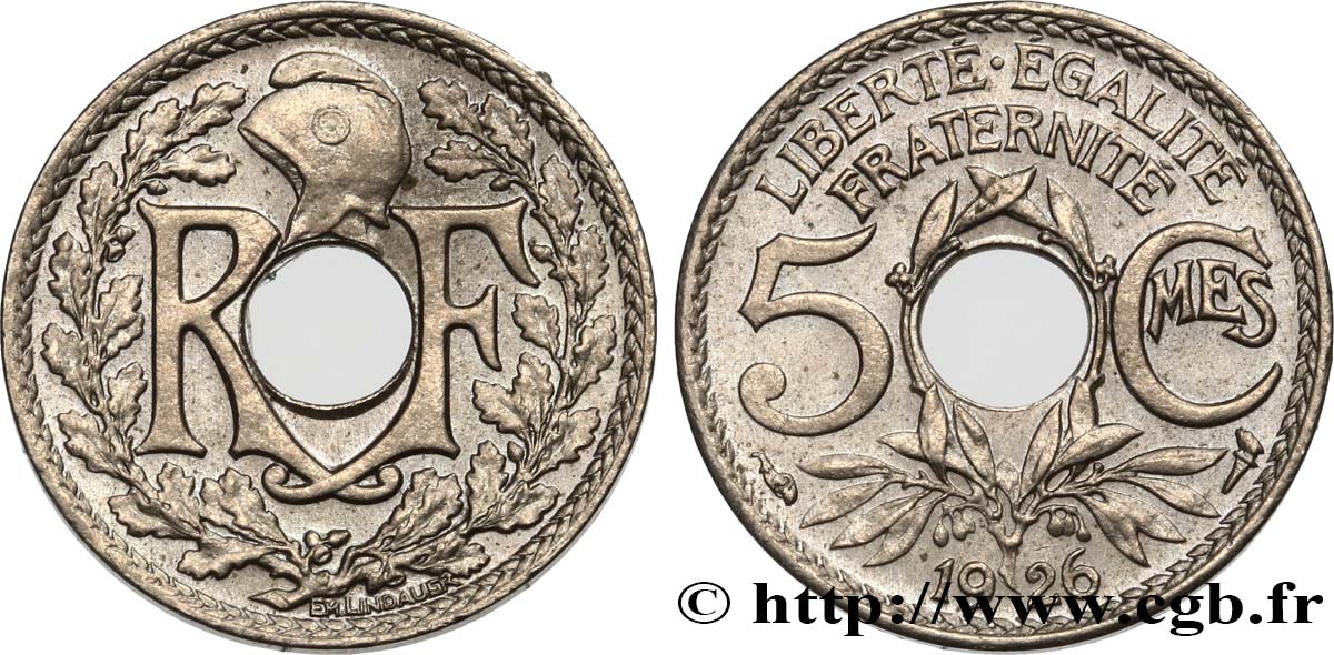 5 centimes Lindauer, petit module 1926  F.122/11 XF 