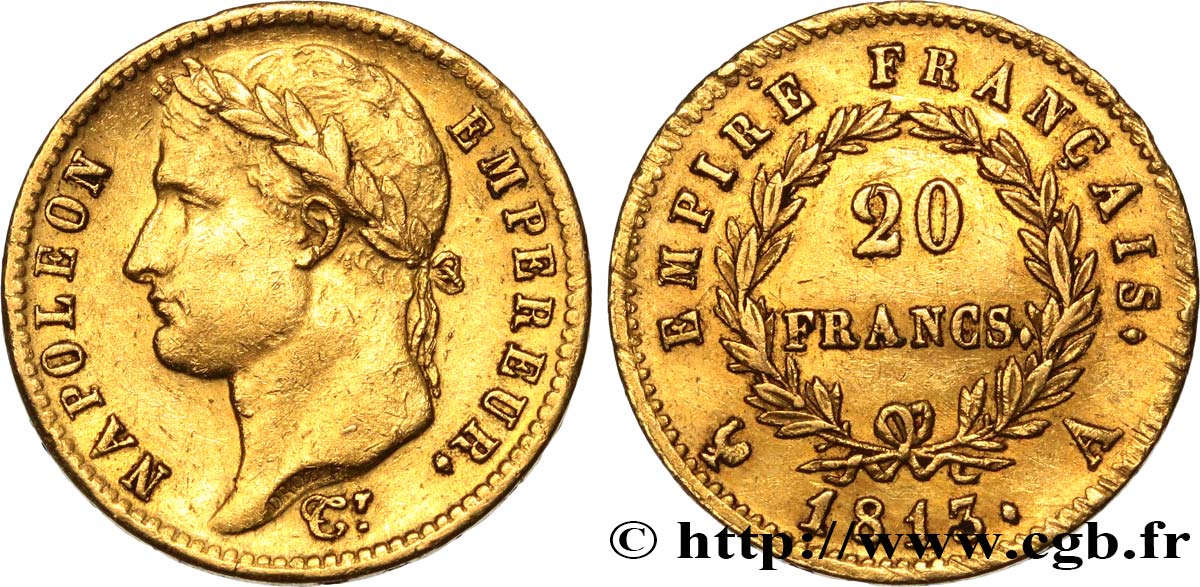20 francs or Napoléon tête laurée, Empire français 1813 Paris F.516/30 fVZ 