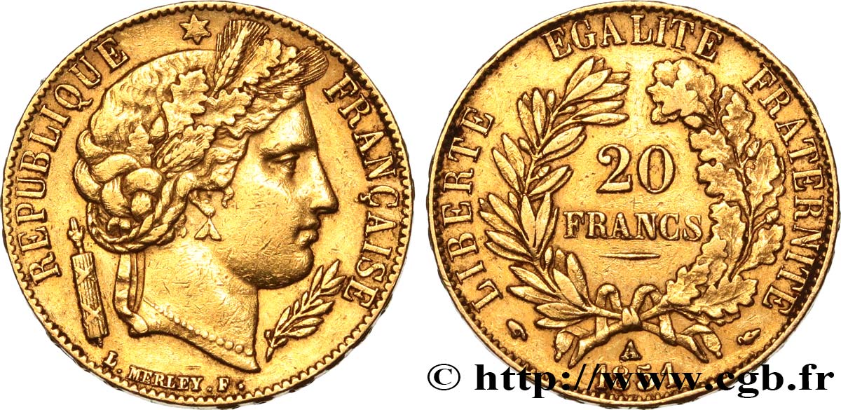 20 francs or Cérès 1851 Paris F.529/4 SS 