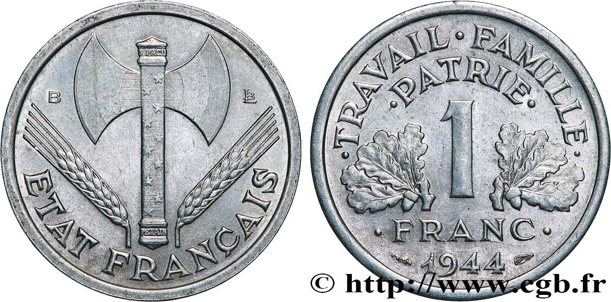 1 franc Francisque, légère 1944 Beaumont-Le-Roger F.223/6 TTB53 