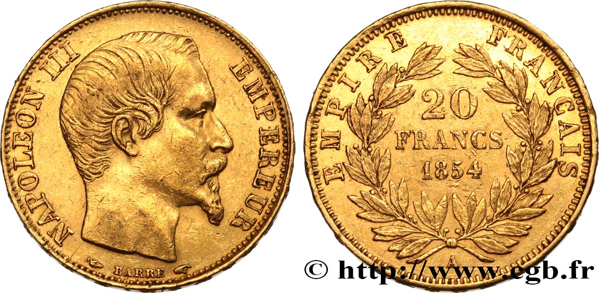 20 francs or Napoléon III, tête nue 1854 Paris F.531/2 BB50 