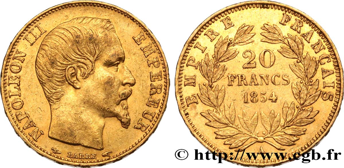 20 francs or Napoléon III, tête nue 1854 Paris F.531/2 SS53 