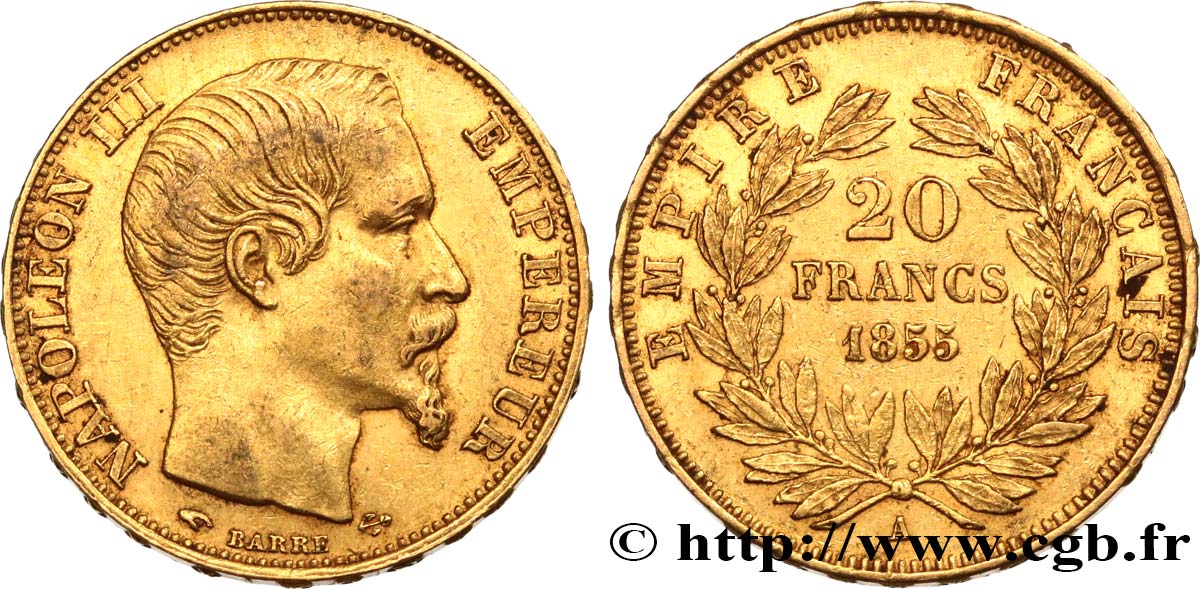 20 francs or Napoléon III, tête nue 1855 Paris F.531/4 BB50 