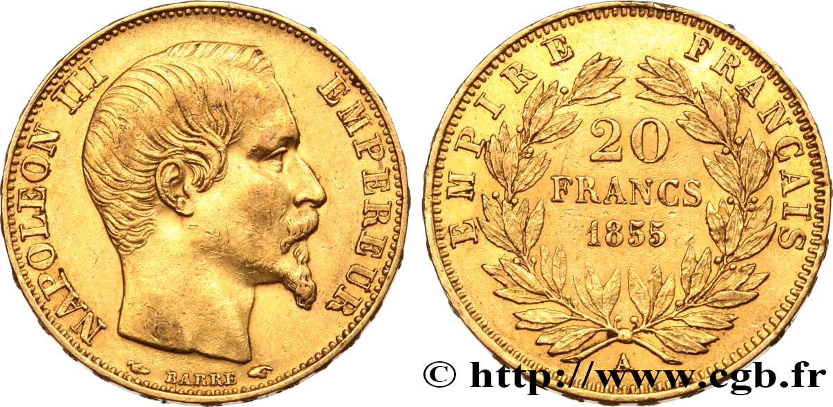 20 francs or Napoléon III, tête nue 1855 Paris F.531/3 BB53 