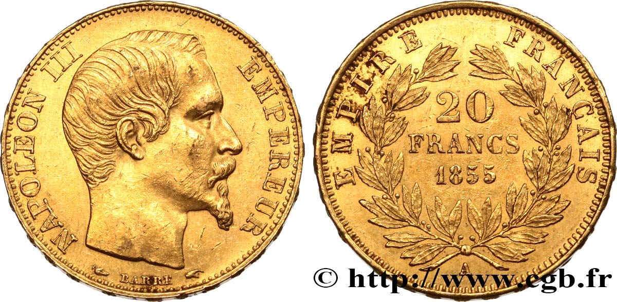 20 francs or Napoléon III, tête nue 1855 Paris F.531/3 SS53 