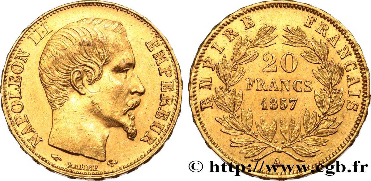 20 francs or Napoléon III, tête nue 1857 Paris F.531/12 fVZ 