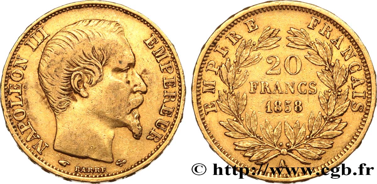 20 francs or Napoléon III, tête nue 1858 Paris F.531/13 TTB40 