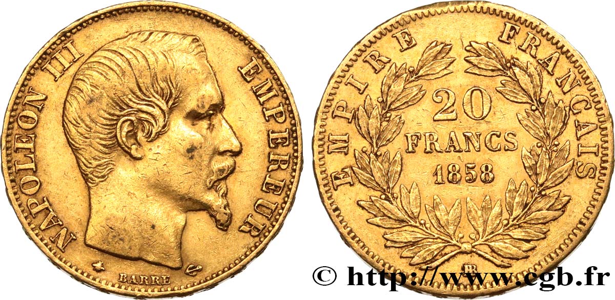 20 francs or Napoléon III, tête nue 1858 Strasbourg F.531/14 BB45 