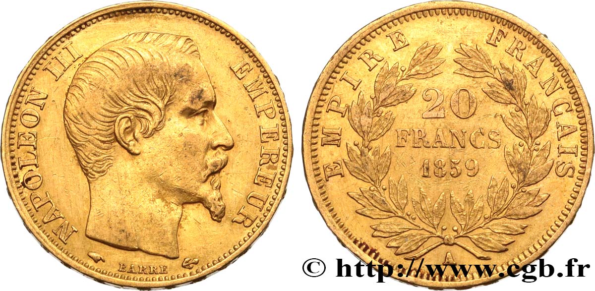 20 francs or Napoléon III, tête nue 1859 Paris F.531/15 BB 