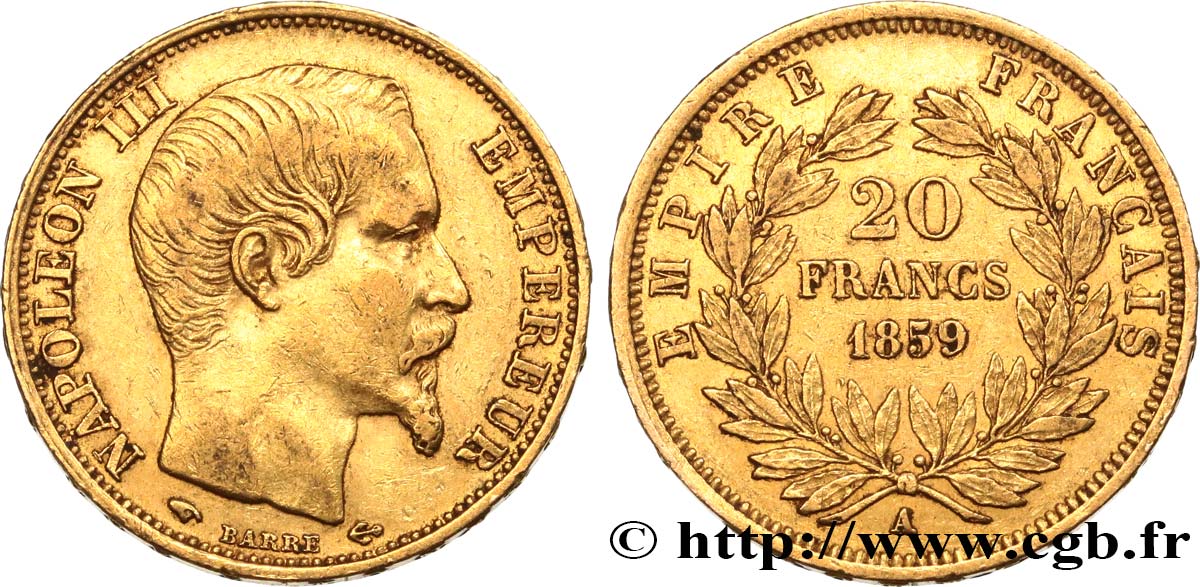 20 francs or Napoléon III, tête nue 1859 Paris F.531/15 TTB45 