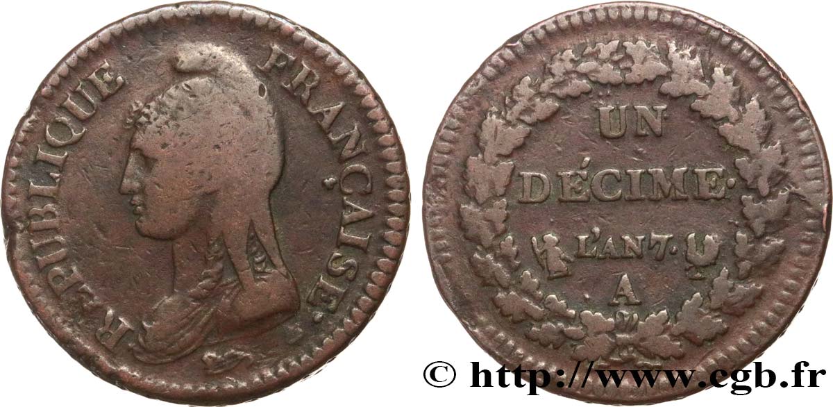 Un décime Dupré, grand module 1799 Paris F.129/20 BC20 