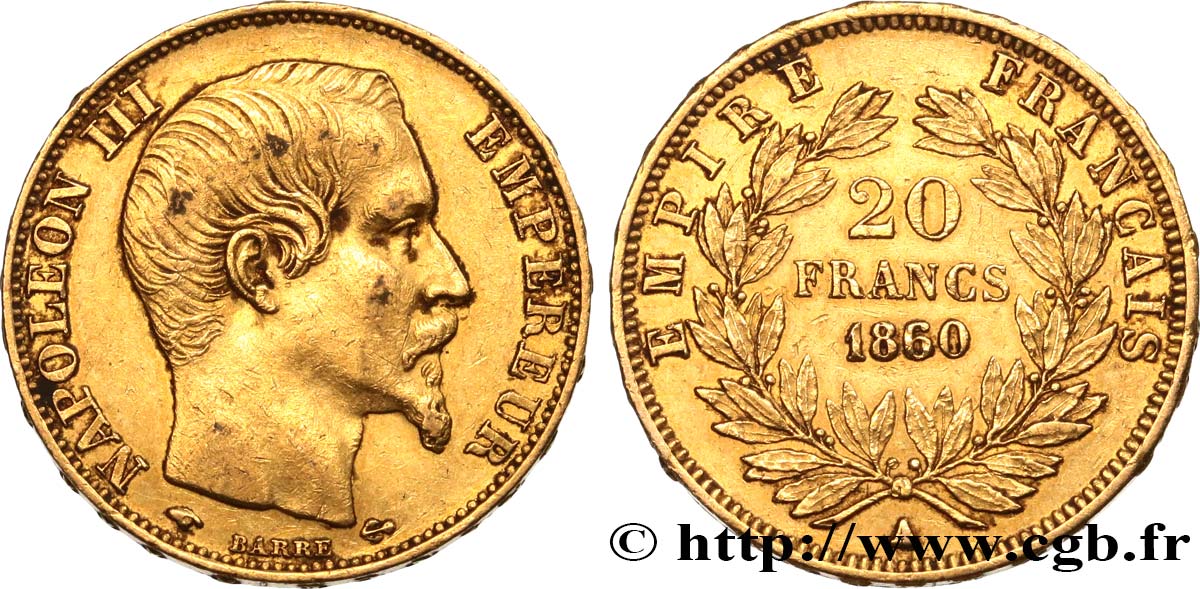 20 francs or Napoléon III, tête nue 1860 Paris F.531/17 XF 