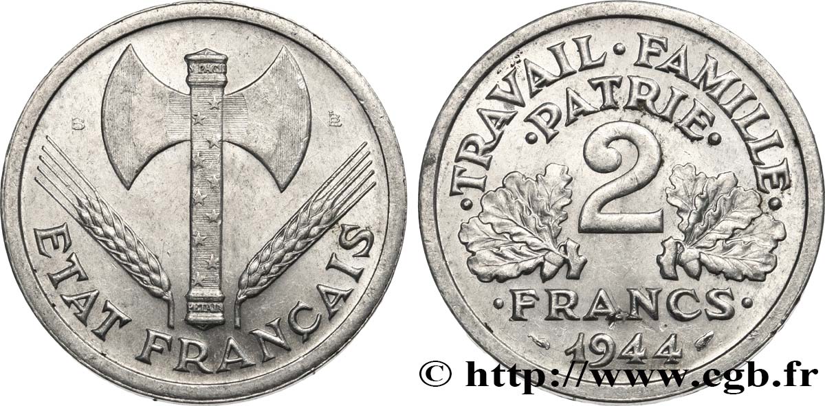 2 francs Francisque 1944 Beaumont-Le-Roger F.270/5 AU58 