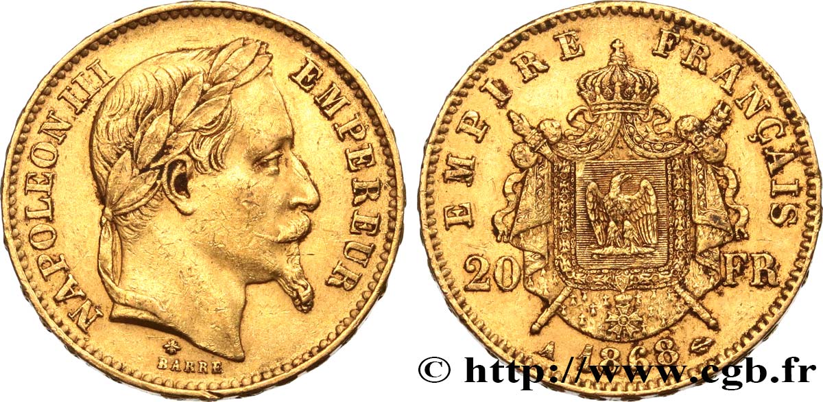 20 francs or Napoléon III, tête laurée 1868 Paris F.532/18 BB45 