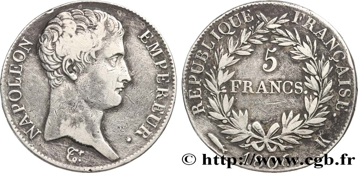 5 francs Napoléon Empereur, Calendrier grégorien 1806 Bordeaux F.304/6 fSS 