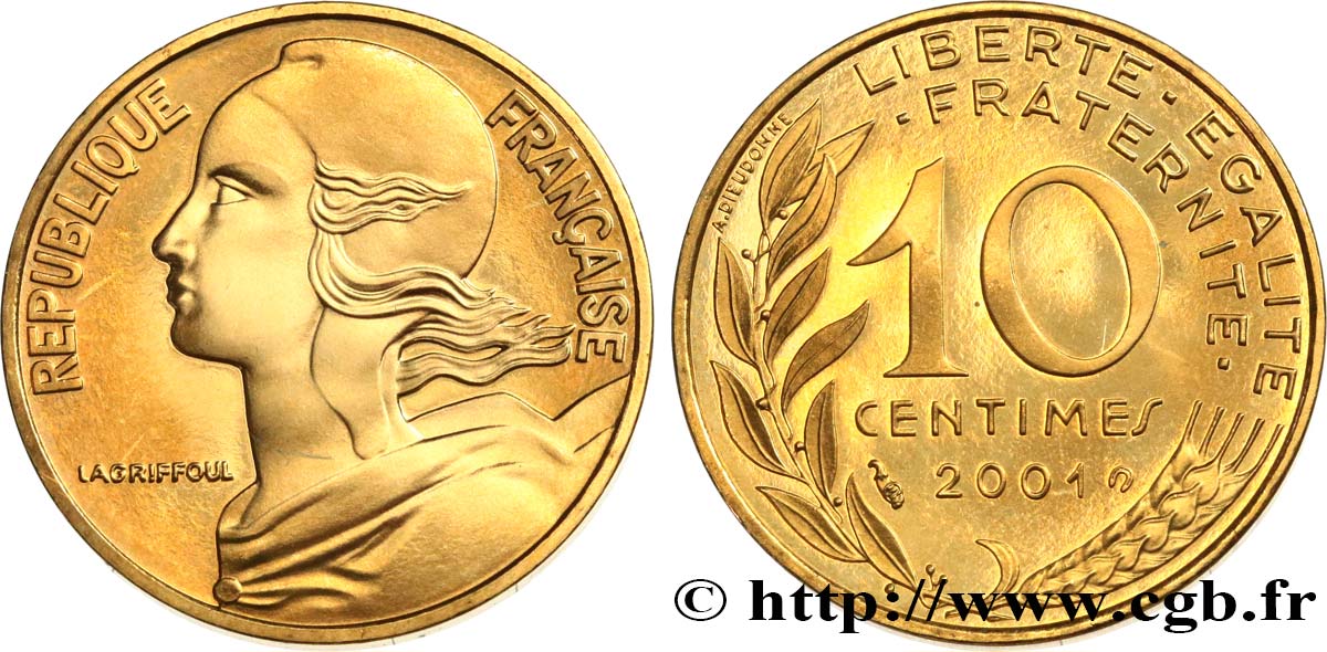 10 centimes Marianne, BE (Belle Épreuve) 2001 Pessac F.144/45 var. MS 