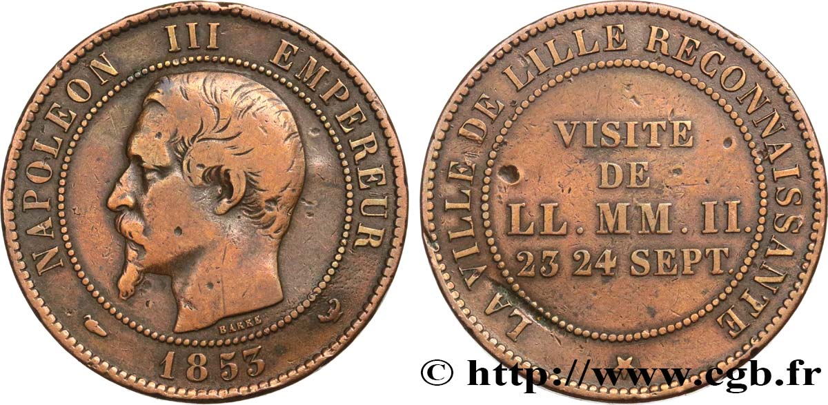 Module de dix centimes, Visite Impériale à Lille les 23 et 24 septembre 1853 1853  VG.3366  TB25 