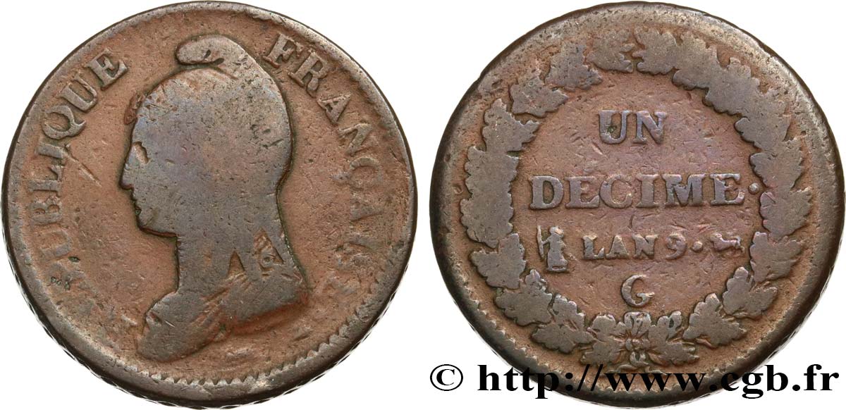 Un décime Dupré, grand module 1801 Genève F.129/75 VG10 