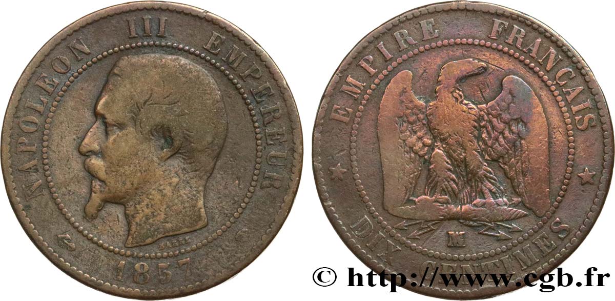 Dix centimes Napoléon III, tête nue 1857 Marseille F.133/45 F 