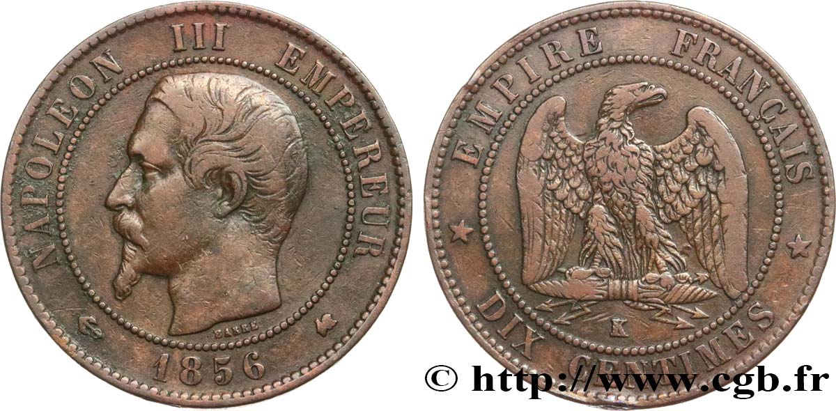 Dix centimes Napoléon III, tête nue 1856 Bordeaux F.133/38 S30 