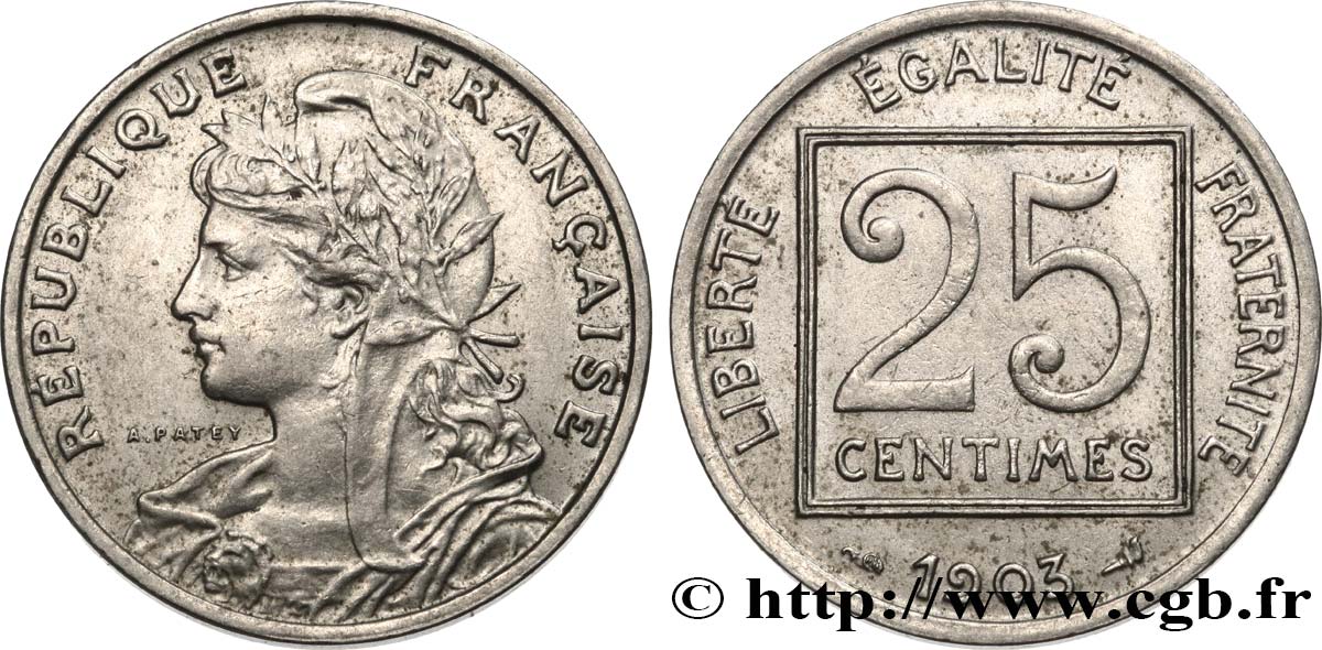 25 centimes Patey, 1er type 1903  F.168/3 AU50 