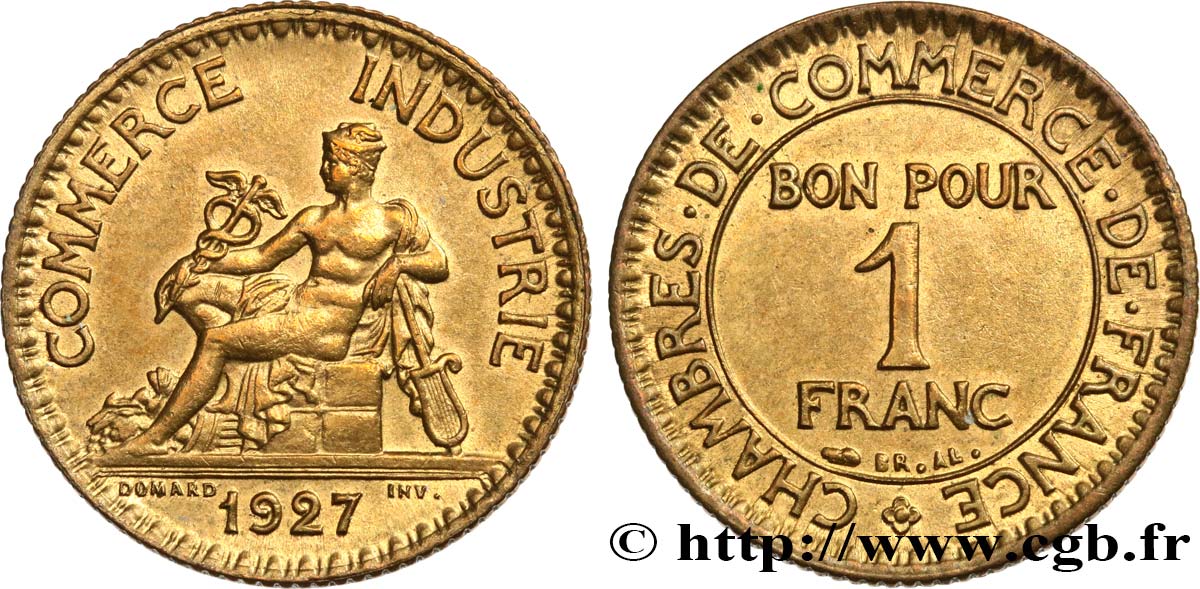 1 franc Chambres de Commerce 1927 Paris F.218/9 MBC+ 