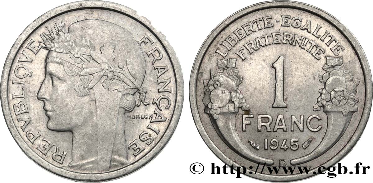1 franc Morlon, légère 1945 Beaumont-Le-Roger F.221/7 VZ55 