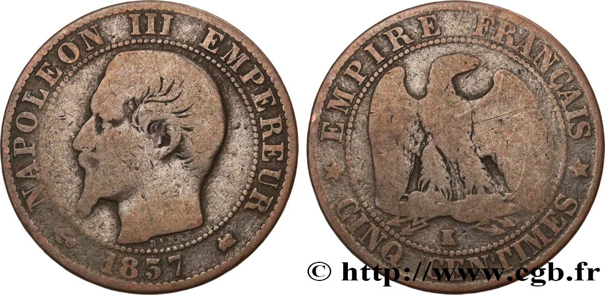 Cinq centimes Napoléon III, tête nue 1857 Bordeaux F.116/41 G6 