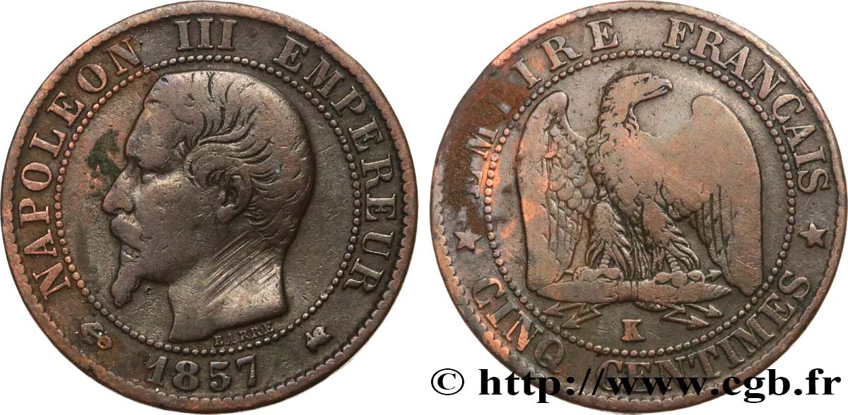 Cinq centimes Napoléon III, tête nue 1857 Bordeaux F.116/41 B 