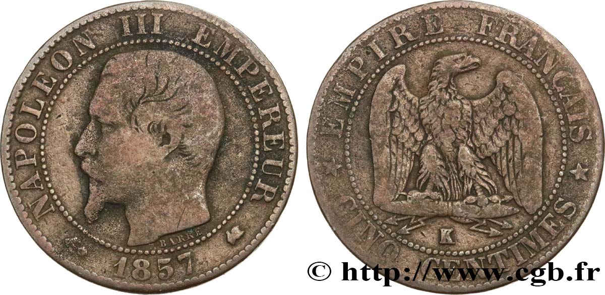 Cinq centimes Napoléon III, tête nue 1857 Bordeaux F.116/41 RC10 