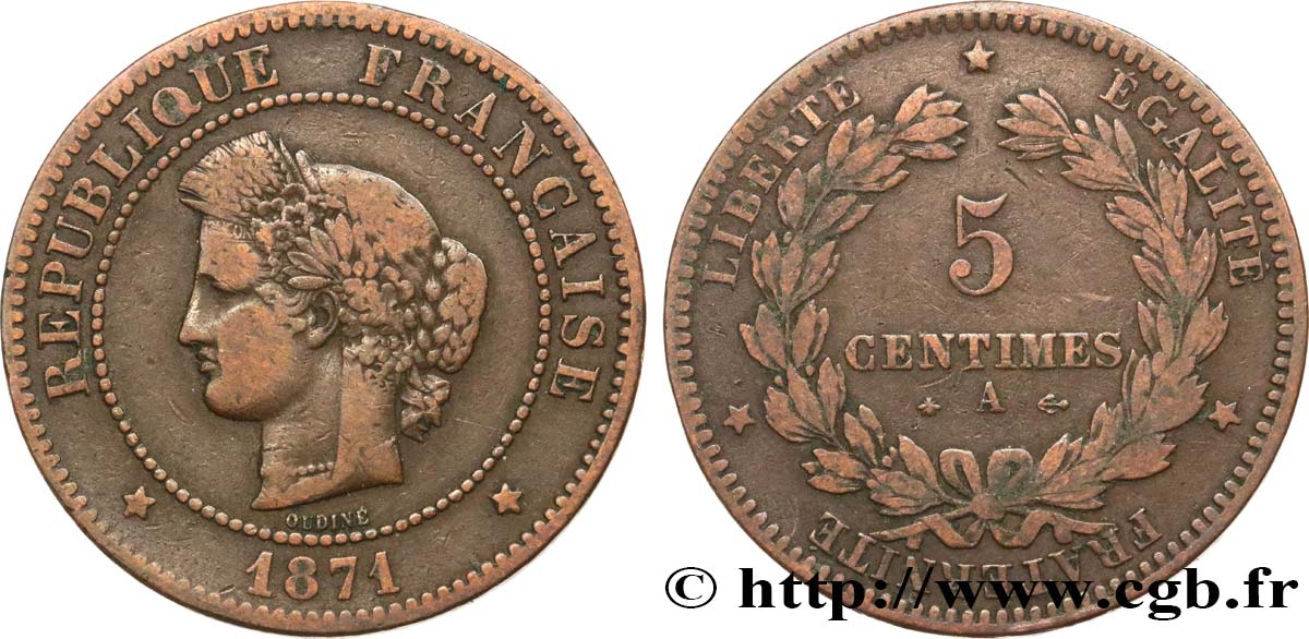 5 centimes Cérès 1871  Paris F.118/2 F15 