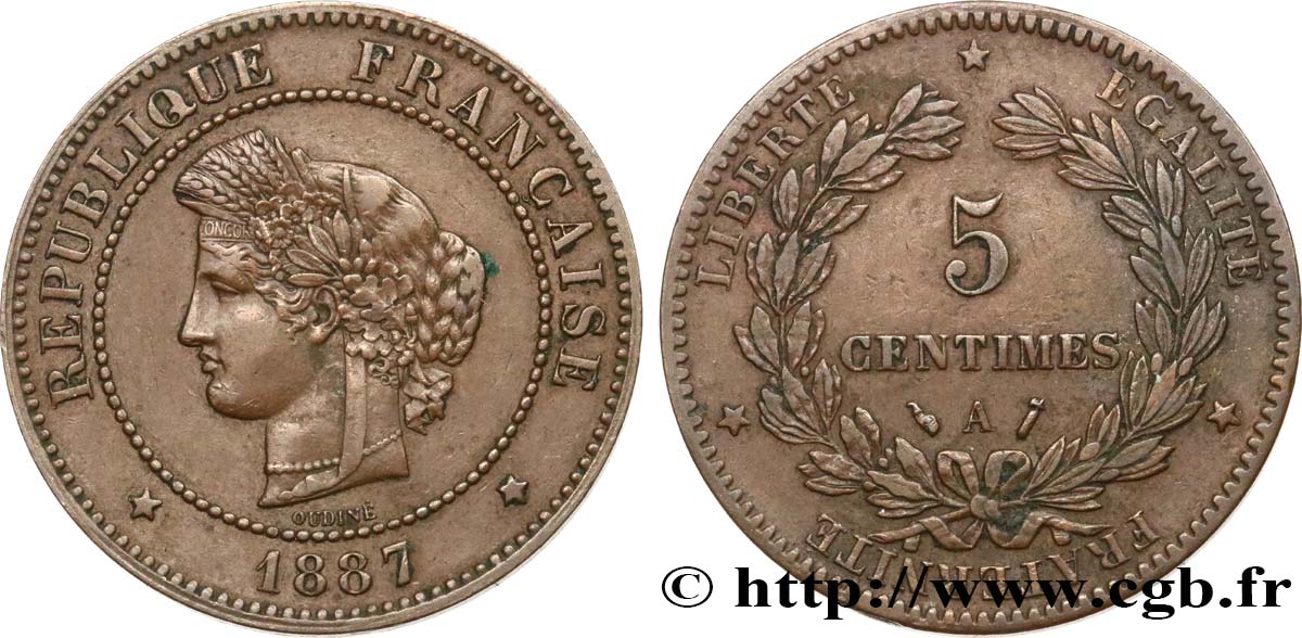 5 centimes Cérès 1887 Paris F.118/29 TTB40 