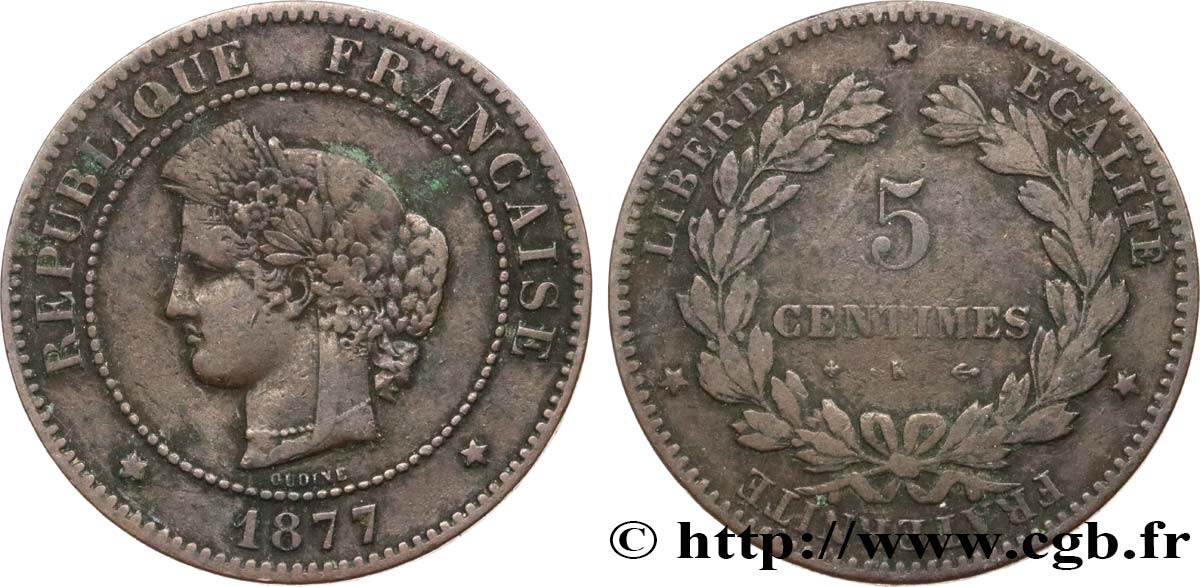 5 centimes Cérès 1877 Bordeaux F.118/16 F12 