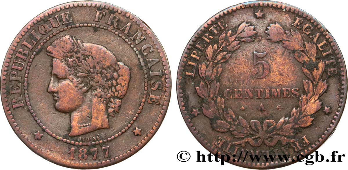 5 centimes Cérès 1877 Paris F.118/15 SGE10 