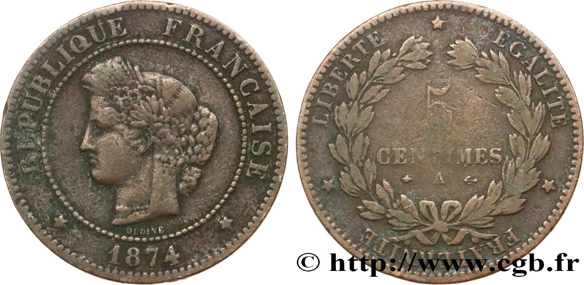 5 centimes Cérès 1874 Paris F.118/9 B10 