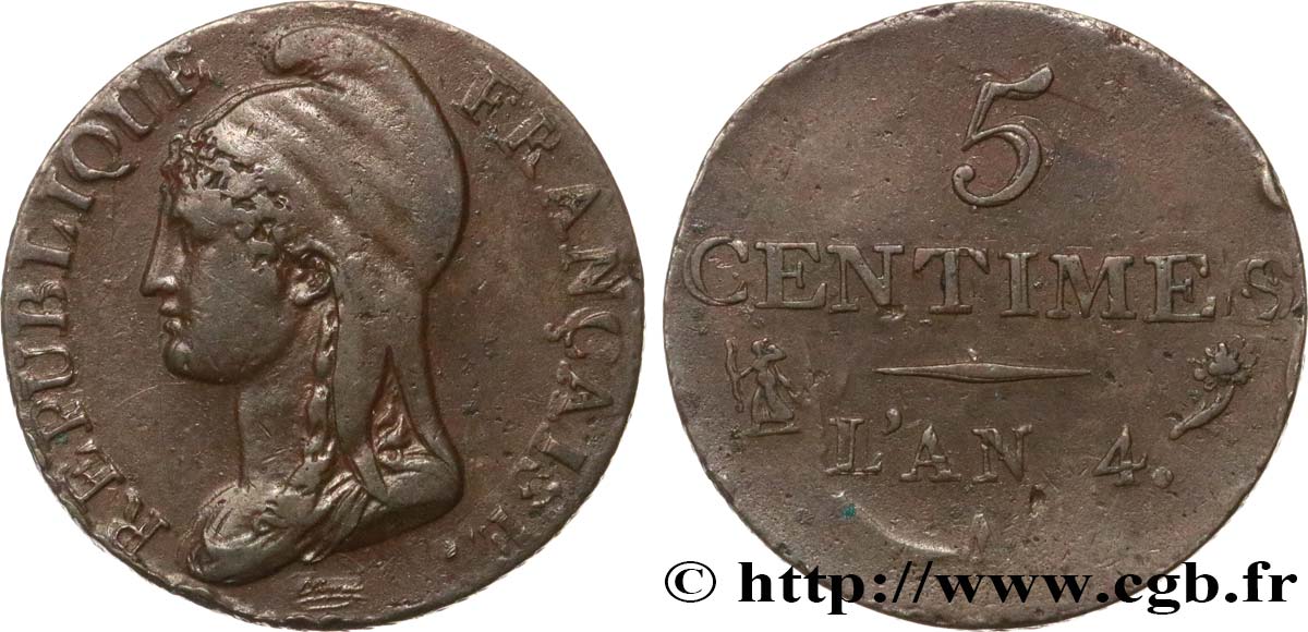 5 centimes Dupré, petit module 1796 Paris F.113/1 TTB40 