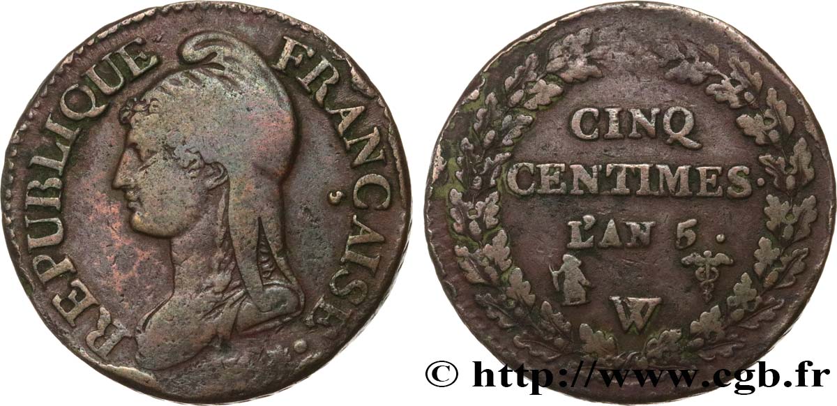 Cinq centimes Dupré, grand module 1797 Lille F.115/31 XF40 