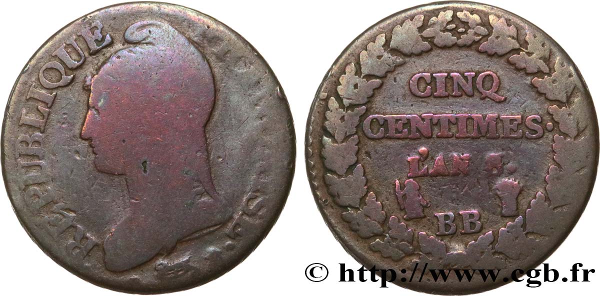 Cinq centimes Dupré, grand module 1800 Strasbourg F.115/118 B+ 