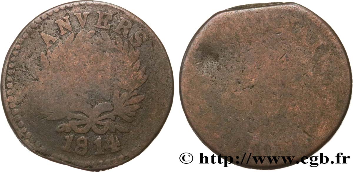 5 cent. Anvers à l’N, frappe de l’arsenal de la marine 1814 Anvers F.115C/1 AB 