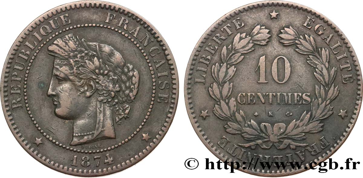 10 centimes Cérès 1874 Bordeaux F.135/13 BC30 