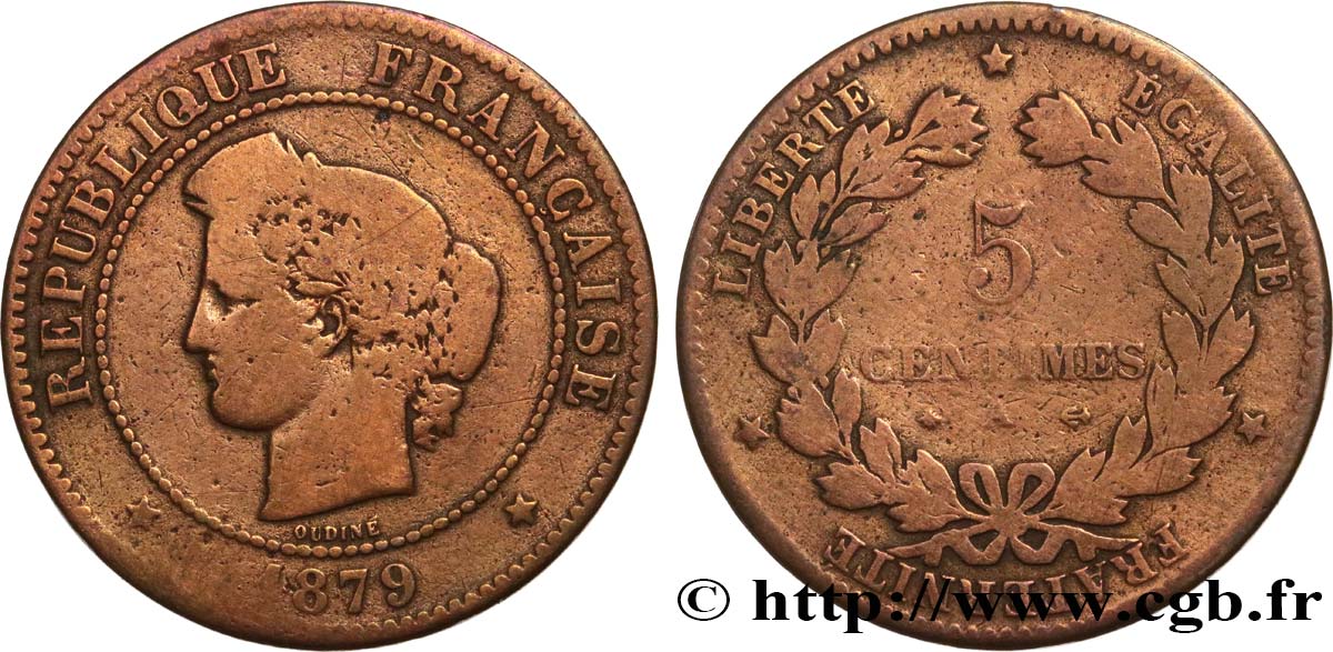 5 centimes Cérès 1879 Paris F.118/20 VG8 