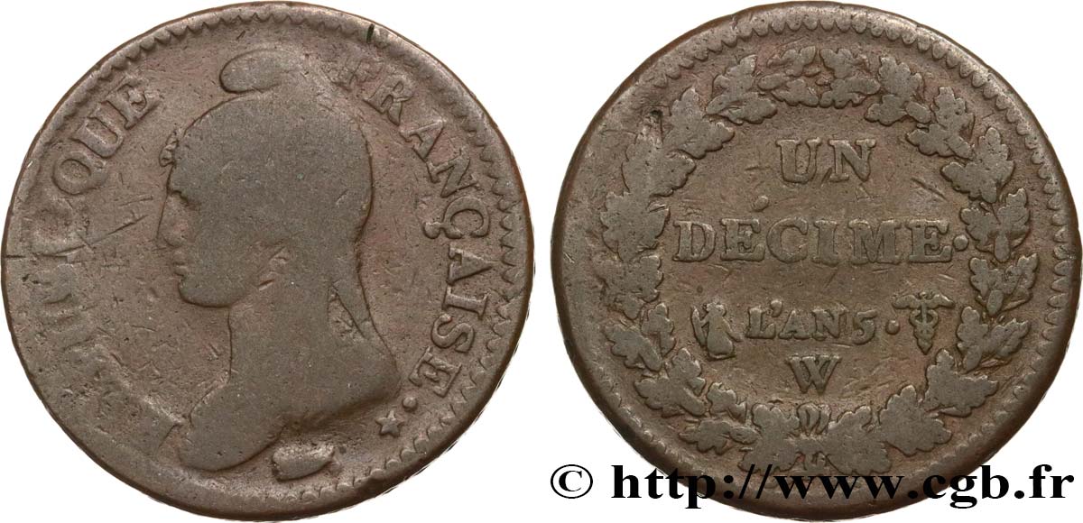 Un décime Dupré, grand module 1797 Lille F.129/18 S15 