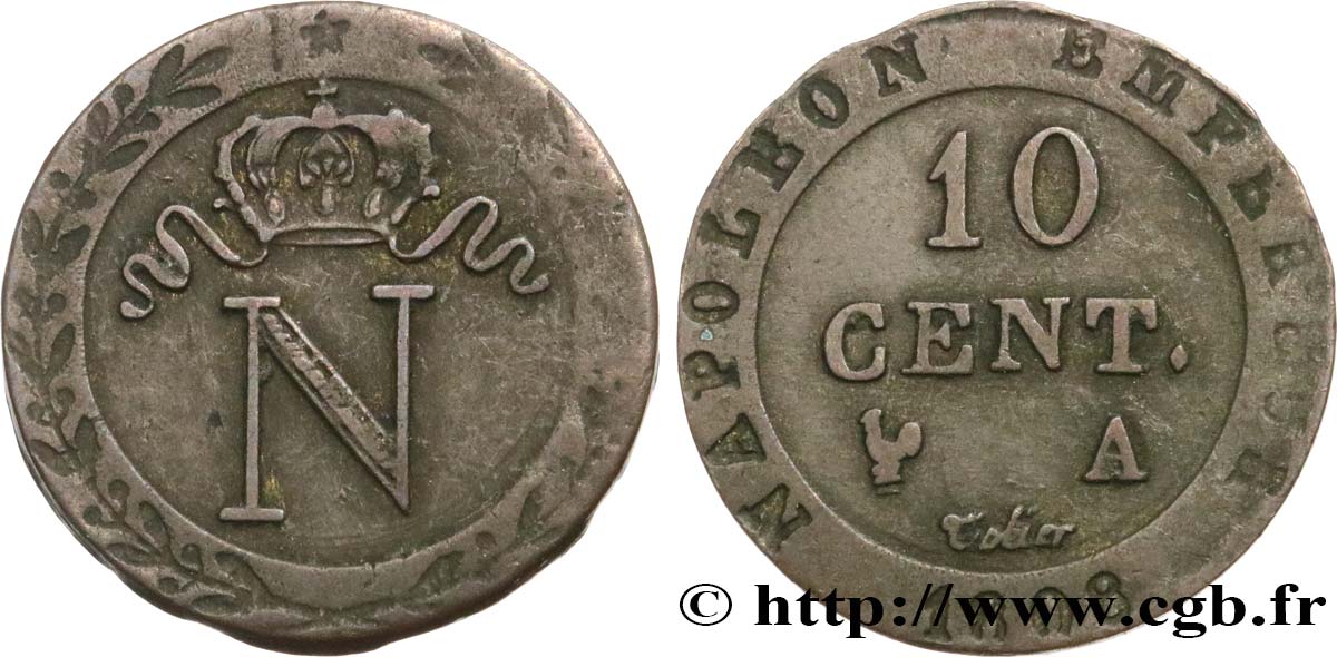 Faux de 10 cent. à l N couronnée 1808 Paris F.130/2 S30 