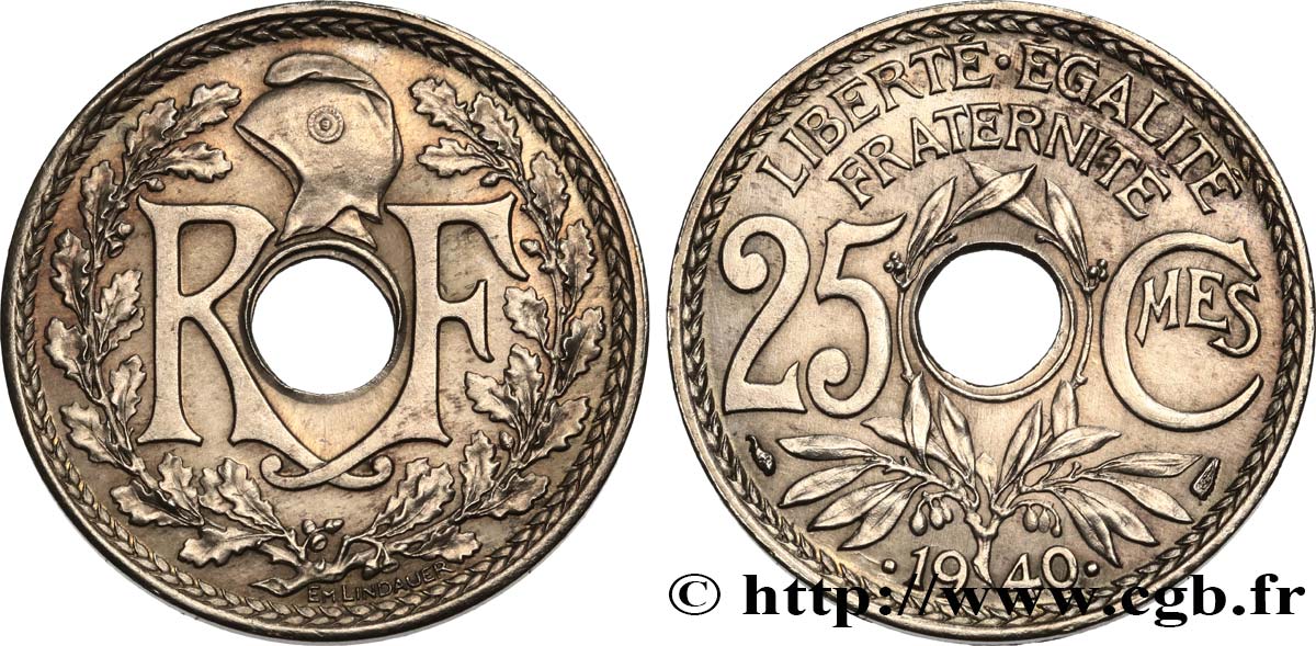 25 centimes Lindauer, maillechort 1940  F.172/4 EBC 
