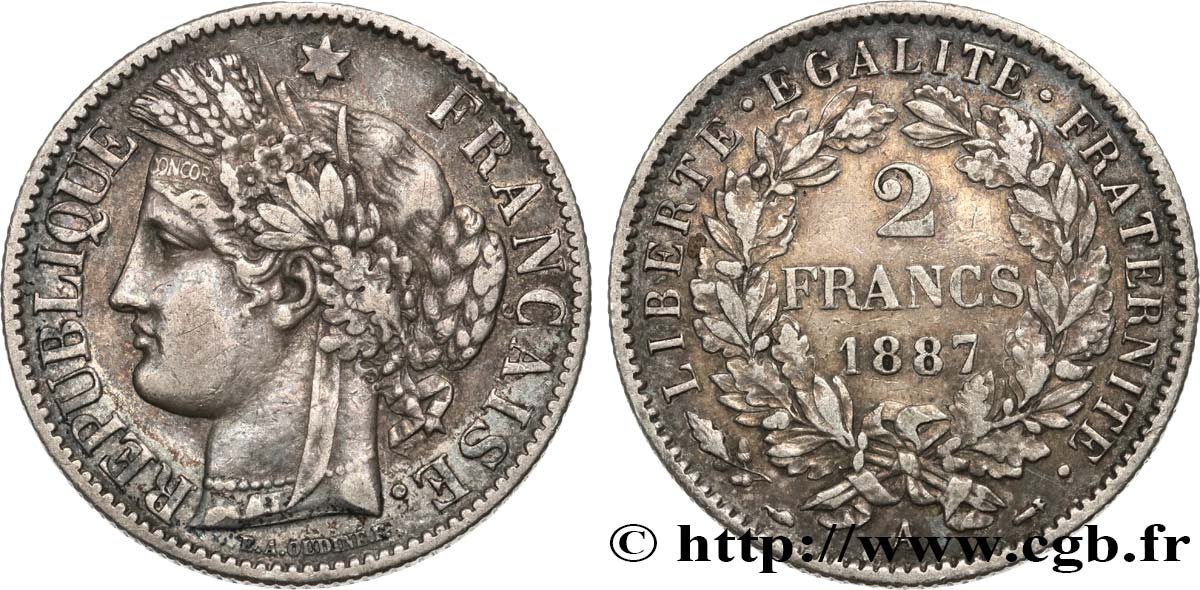 2 francs Cérès, avec légende 1887 Paris F.265/13 MB35 